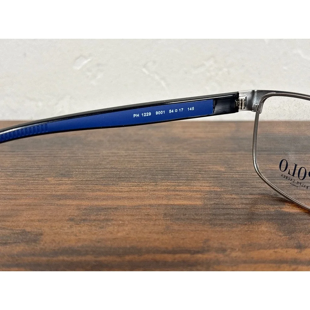 Polo Ralph Lauren PH1229 9001 Silver Blue Rectangular Eyeglass Frames 54-17-145